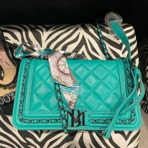 Teal Badgley Mischka Quilted Chain Shoulder Bag